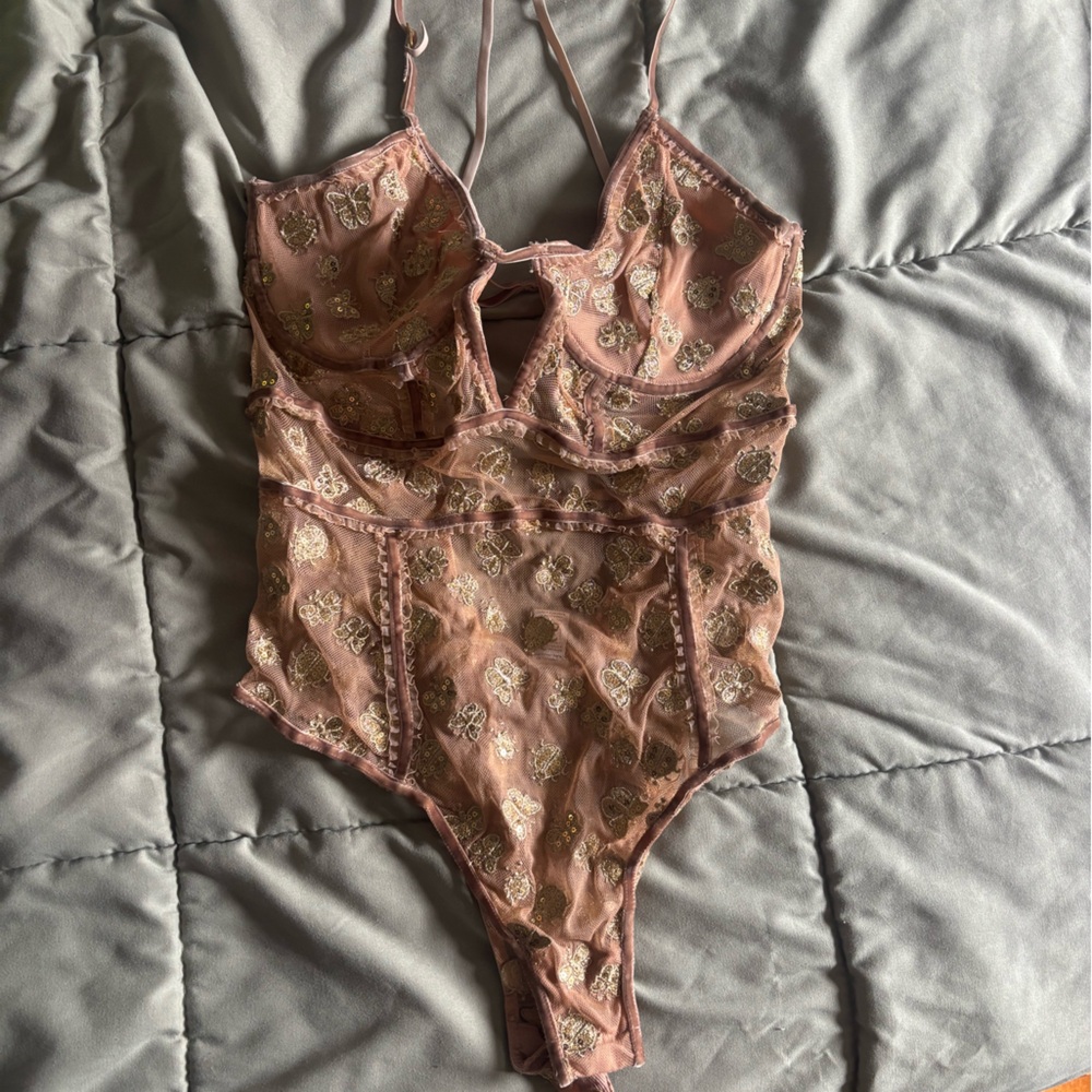 Pink Floral Lace Bodysuit
